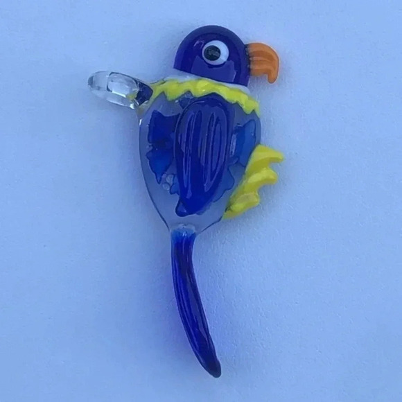 Precious Dark Blue Murano Glass Bird Parrot Parakeet Necklace Pendant NWT - Picture 2 of 4